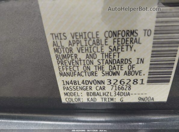 1N4BL4DV0NN326281 2022 NISSAN ALTIMA Серый Вид подкапотного пространства