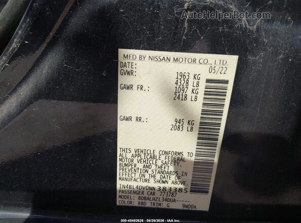 1N4BL4DV0NN383385 2022 NISSAN ALTIMA Gray ძრავის განყოფილების ხედი