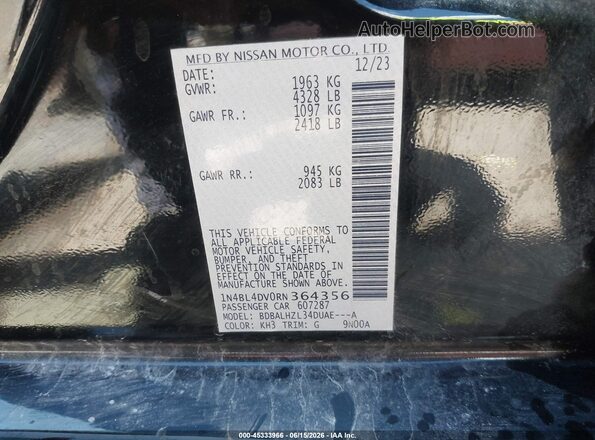 1N4BL4DV0RN364356 2024 NISSAN ALTIMA Черный Вид подкапотного пространства