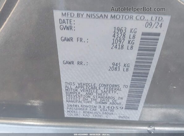 1N4BL4DV0SN314059 2025 NISSAN ALTIMA Gray Вид підкапотного простору