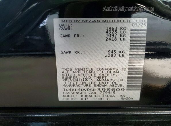 1N4BL4DV0SN398609 2025 NISSAN ALTIMA Black ძრავის განყოფილების ხედი