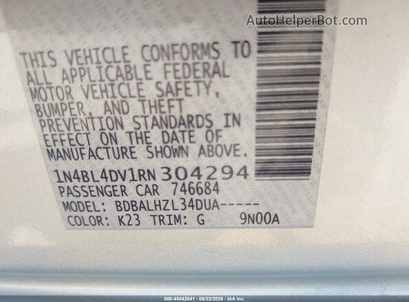 1N4BL4DV1RN304294 2024 NISSAN ALTIMA Silver Вид підкапотного простору