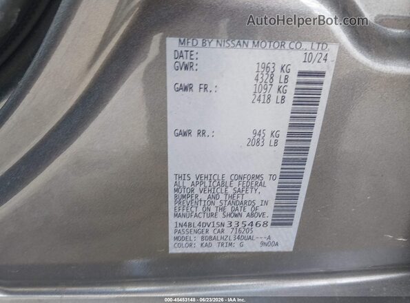 1N4BL4DV1SN335468 2025 NISSAN ALTIMA Silver ძრავის განყოფილების ხედი