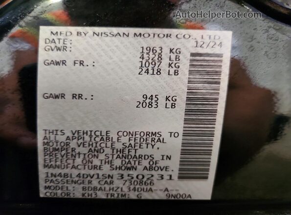 1N4BL4DV1SN350231 2025 NISSAN ALTIMA Black Vista del compartimento del motor