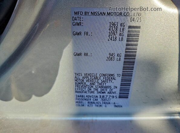 1N4BL4DV1SN387795 2025 NISSAN ALTIMA Silver Вид підкапотного простору