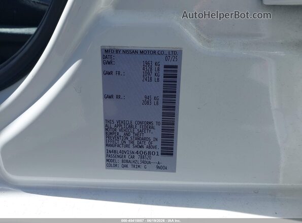 1N4BL4DV1SN406801 2025 NISSAN ALTIMA White 