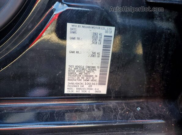 1N4BL4DV2KC100363 2019 NISSAN ALTIMA Black Вид підкапотного простору