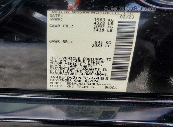 1N4BL4DV2PN356465 2023 NISSAN ALTIMA Black VIN კოდის სტიკერის ხედი