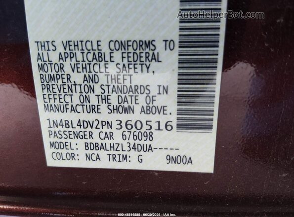 1N4BL4DV2PN360516 2023 NISSAN ALTIMA Бордовый Вид подкапотного пространства