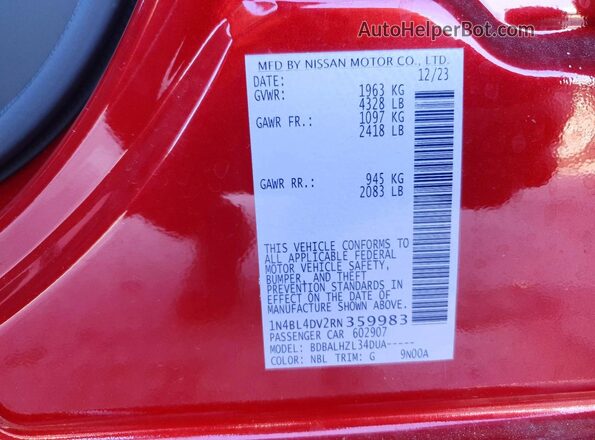 1N4BL4DV2RN359983 2024 NISSAN ALTIMA Red Вид наклейки з VIN-кодом