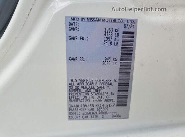 1N4BL4DV2SN304567 2025 NISSAN ALTIMA White Vista del compartimento del motor