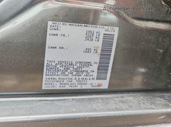 1N4BL4DV2SN319618 2025 NISSAN ALTIMA Gray Engine compartment view