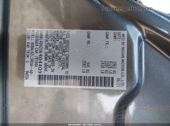 1N4BL4DV2SN404409 2025 NISSAN ALTIMA Gray Շարժիչի բաժամունքի տեսք