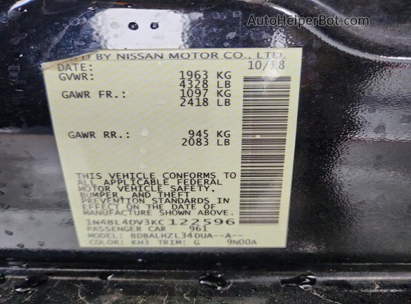 1N4BL4DV3KC122596 2019 NISSAN ALTIMA Black Engine compartment view
