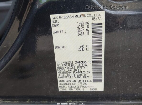 1N4BL4DV3NN389164 2022 NISSAN ALTIMA Black Вид підкапотного простору