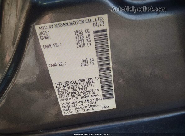 1N4BL4DV3PN385599 2023 NISSAN ALTIMA Gray Engine compartment view