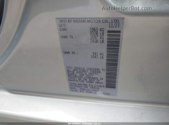 1N4BL4DV3RN351584 2024 NISSAN ALTIMA Белый Вид подкапотного пространства