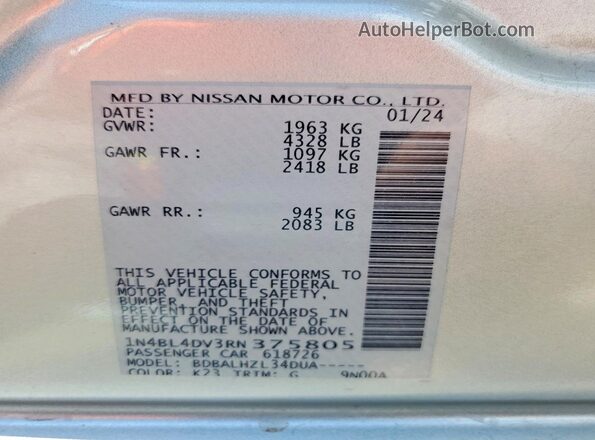 1N4BL4DV3RN375805 2024 NISSAN ALTIMA Silver Widok komory silnika
