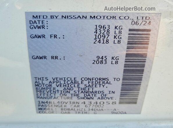 1N4BL4DV3RN434058 2024 NISSAN ALTIMA Белый Вид подкапотного пространства