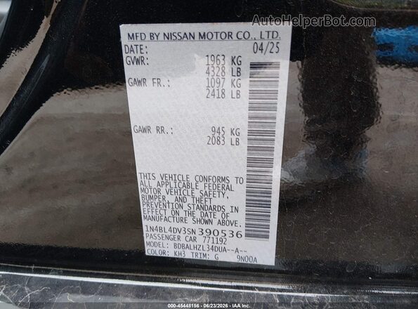 1N4BL4DV3SN390536 2025 NISSAN ALTIMA Black Engine compartment view