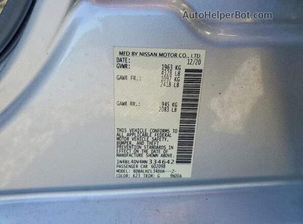 1N4BL4DV4MN334642 2021 NISSAN ALTIMA Silver Engine compartment view