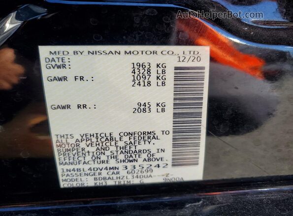 1N4BL4DV4MN335242 2021 NISSAN ALTIMA Черный Вид подкапотного пространства