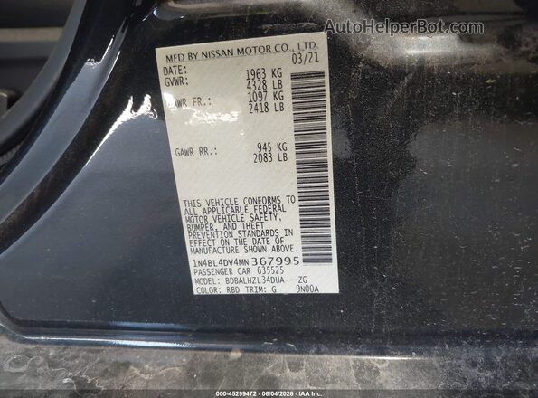 1N4BL4DV4MN367995 2021 NISSAN ALTIMA Gray Widok komory silnika