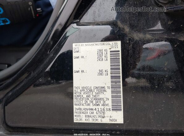 1N4BL4DV4MN411638 2021 NISSAN ALTIMA Черный Вид подкапотного пространства