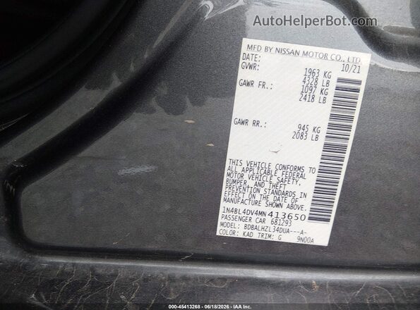 1N4BL4DV4MN413650 2021 NISSAN ALTIMA Gray Вид підкапотного простору