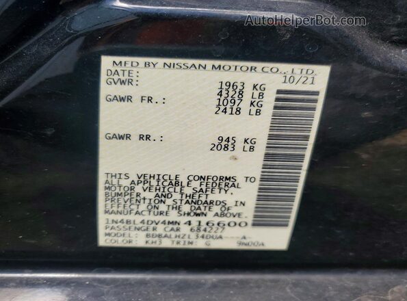 1N4BL4DV4MN416600 2021 NISSAN ALTIMA Black Вид підкапотного простору