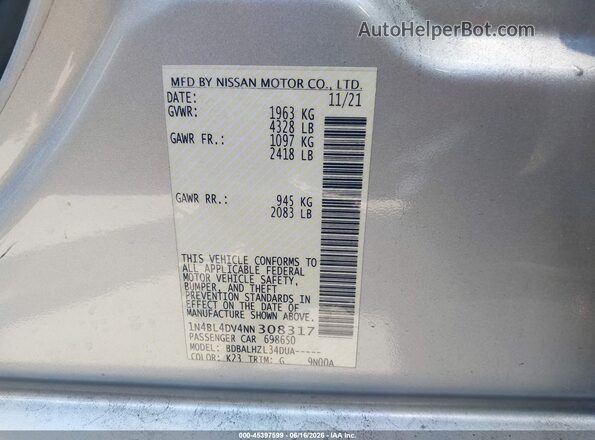 1N4BL4DV4NN308317 2022 NISSAN ALTIMA Silver Engine compartment view