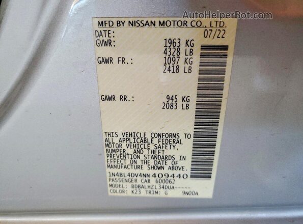 1N4BL4DV4NN409440 2022 NISSAN ALTIMA Silver Շարժիչի բաժամունքի տեսք