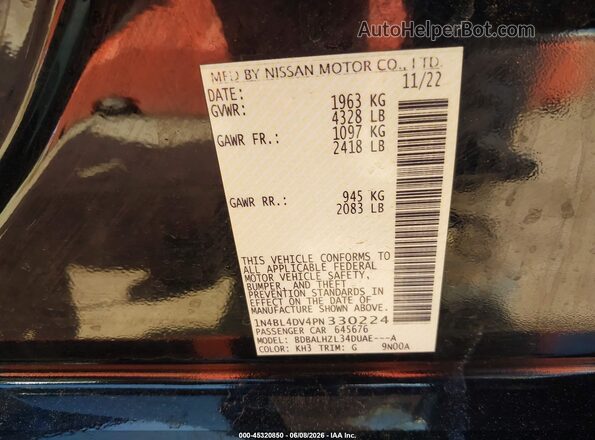 1N4BL4DV4PN330224 2023 NISSAN ALTIMA Black Շարժիչի բաժամունքի տեսք