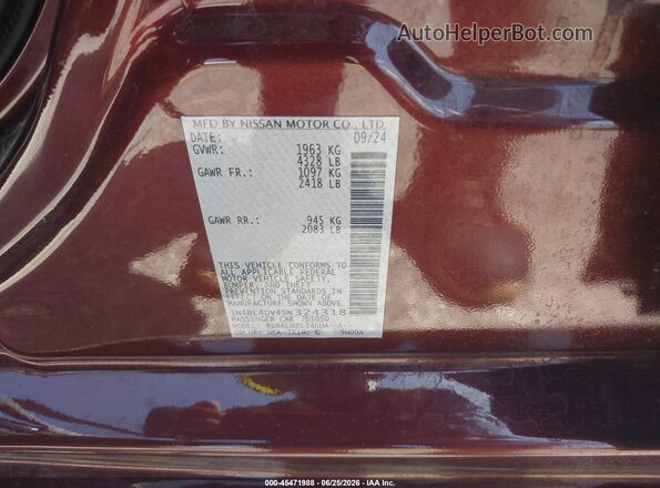 1N4BL4DV4SN324318 2025 NISSAN ALTIMA Burgundy Engine compartment view