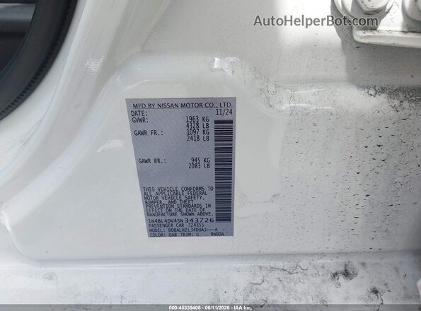 1N4BL4DV4SN343726 2025 NISSAN ALTIMA White ძრავის განყოფილების ხედი