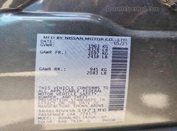1N4BL4DV4SN397186 2025 NISSAN ALTIMA Серый Вид подкапотного пространства