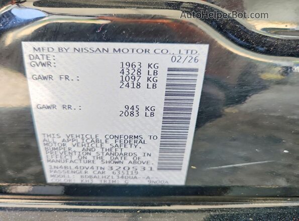 1N4BL4DV4TN320531 2026 NISSAN ALTIMA Black 