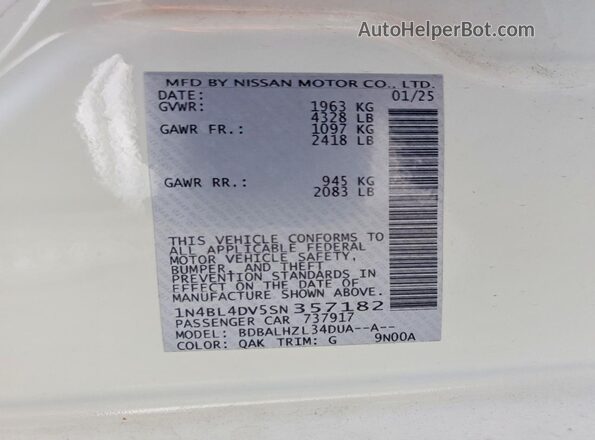1N4BL4DV5SN357182 2025 NISSAN ALTIMA Белый Вид подкапотного пространства