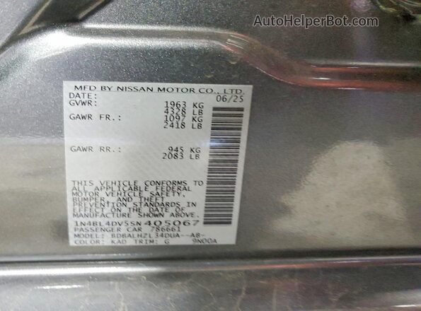 1N4BL4DV5SN405067 2025 NISSAN ALTIMA Charcoal Vista de la etiqueta del VIN
