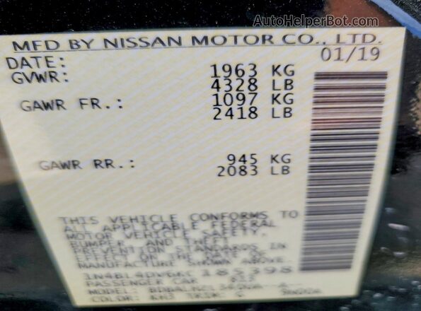 1N4BL4DV6KC185398 2019 NISSAN ALTIMA Черный Вид подкапотного пространства