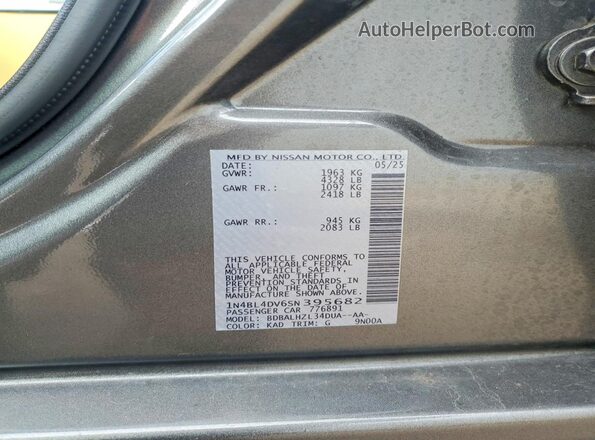 1N4BL4DV6SN395682 2025 NISSAN ALTIMA Gray Widok naklejki z numerem VIN