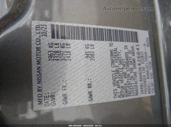 1N4BL4DV6SN426641 2025 NISSAN ALTIMA Gray Widok komory silnika