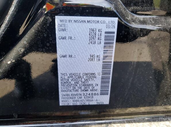 1N4BL4DV6TN324886 2026 NISSAN ALTIMA Black Vista de la etiqueta del VIN