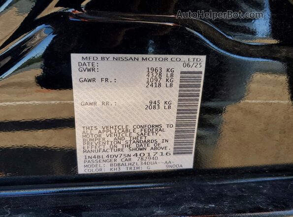 1N4BL4DV7SN401716 2025 NISSAN ALTIMA Black ძრავის განყოფილების ხედი