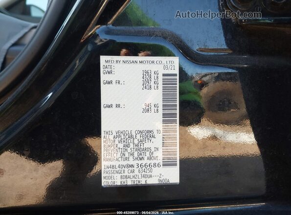 1N4BL4DV8MN366686 2021 NISSAN ALTIMA Black Widok komory silnika