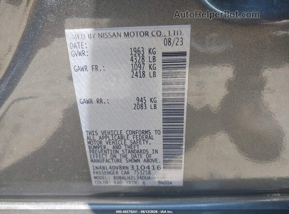 1N4BL4DV8RN310416 2024 NISSAN ALTIMA Gray Vista del compartimento del motor