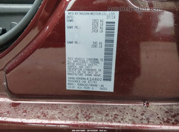 1N4BL4DV8RN434802 2024 NISSAN ALTIMA Бордовый Вид подкапотного пространства