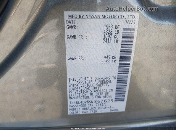 1N4BL4DV8SN367625 2025 NISSAN ALTIMA Gray 