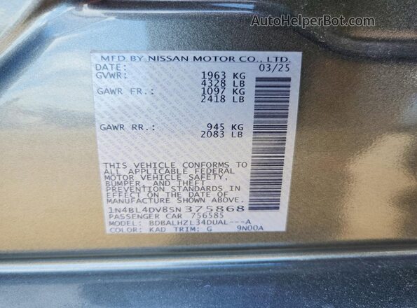 1N4BL4DV8SN375868 2025 NISSAN ALTIMA Серый Вид подкапотного пространства