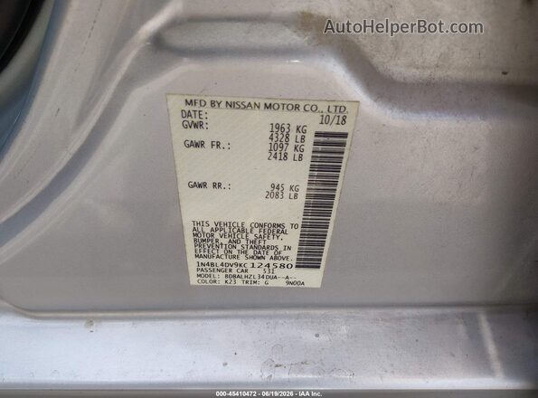 1N4BL4DV9KC124580 2019 NISSAN ALTIMA Silver Engine compartment view